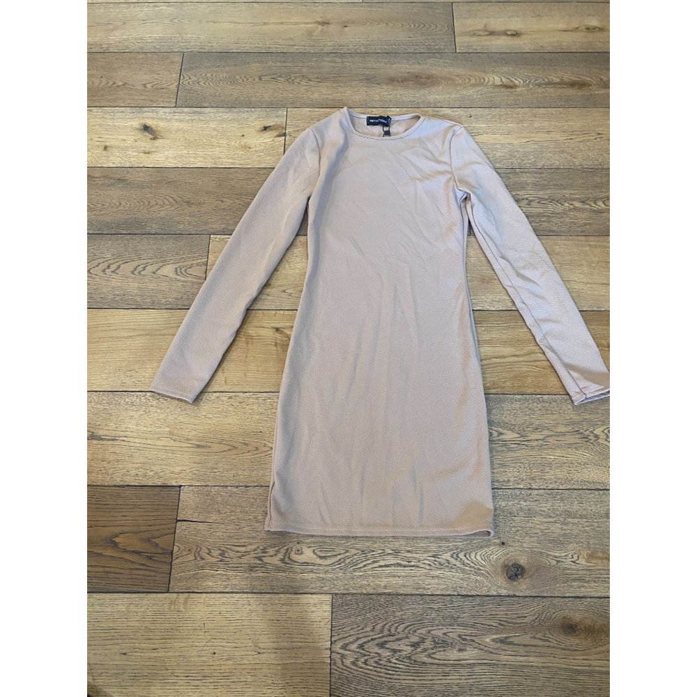 PrettyLittleThing Stone Long Sleeve Bodycon Mini Dress Women's Size 4 - Picture 3 of 6